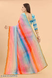 Orange, yellow and pink striped saree
