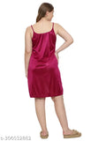 Smooth stain lycra satin above knee nightie for women, solid color sleep lounge wear