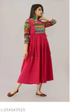 Trendy Rayon Three-Quarter Sleeve Printed Embroidery Kurti, solid combo of colors, ideal for casual outings & kitty parties
