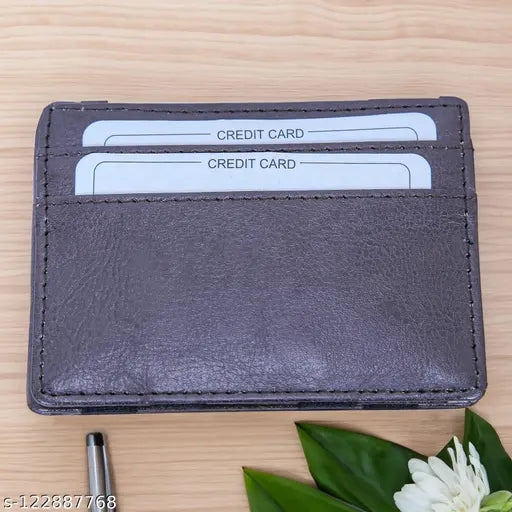 Slim leather faux wallet for men, stores 4 cards & cash, vegan-friendly, RFID blocking, perfect compact accessory