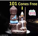Poly resin meditating Buddha figurine, smoke-free incense holder, decorative showpiece for living room or bedroom. Indian origin." (89 characters)