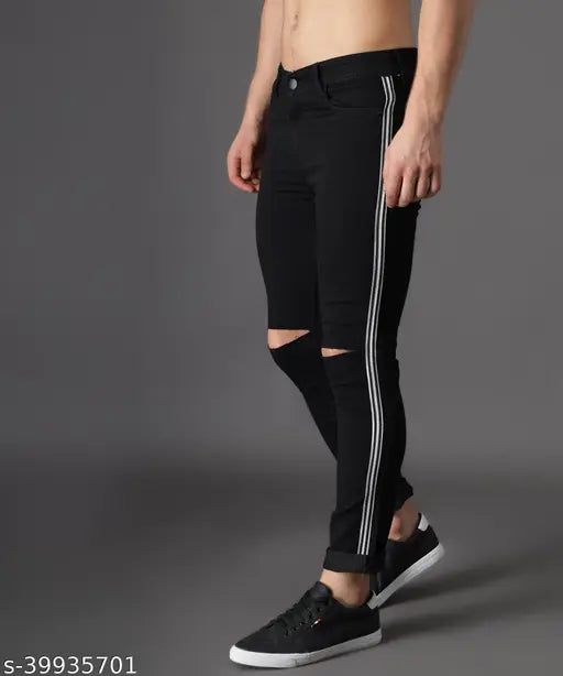 Black denim men's slim fit jeans by UNITED DENIM - high-quality stretchable fabric for confident wear