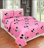 Glace Cotton Mickey Mouse double bedsheet(90*90) with 2 pillow covers for Kids, ideal for summer, superfine quality flat sheets on bed
