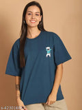 Oversized cotton printed t-shirt for women with a smiley face design