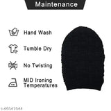 Slouchy winter beanie cap in black, knit from wool, featuring fur lining and mid-length sleeves