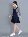 New Shoot navy Lycra long sleeves dungaree for women on clothing rack, India-made