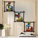 Handpainted metal Langa musician showpiece set of 3, Indian handicraft and artifact for home decor and gift
