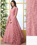 Net embroidered long sleeve women's gown, comfy partywear for free size Bust 44in, LWH 44inx56inx52in