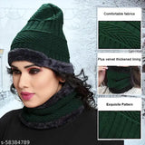 Black knit beanie cap with neck warmer