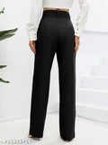 Black high-waisted trousers with wide legs