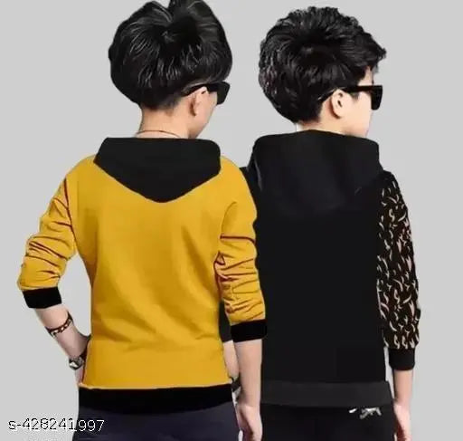 kids pack of 2 hood neck printed regular fitted full sleeves cotton tshirt