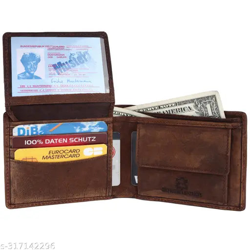 Brown leather wallet for men, RFID protected with 2 compartments and secret pockets - ideal Rakhi gift