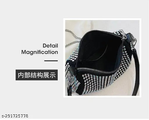 Imported rhinestone PU baguete sling bag, printed net design, luxury handbag for women, new diamond package style, free size (16x7x12 in), China origin
