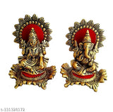 Metal Laxmi Ganesh idol, 8cm x 8cm x 11cm, for home, temple, office gifting. Indian-made, symbolizing luck and happiness