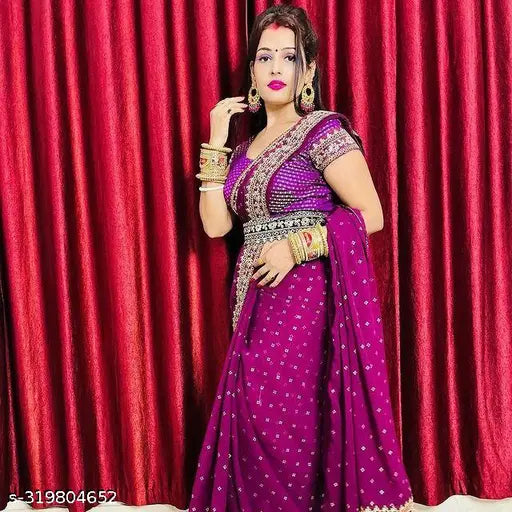 Purple embroidered silk saree, traditional design, elegant drape