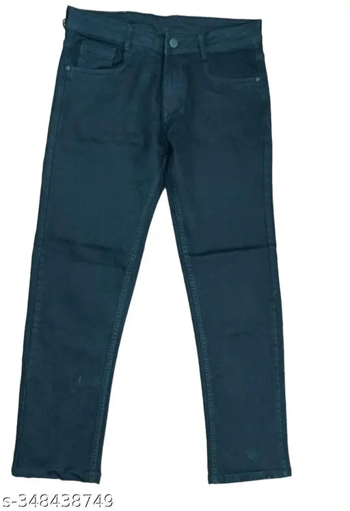 Stylish black denim men's jeans, solid fit and comfortable wash from India