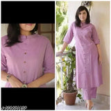 Cotton Kaatha Kurta Palazzo Set, solid-colored Indian cotton kurta and pants set with short sleeves for women