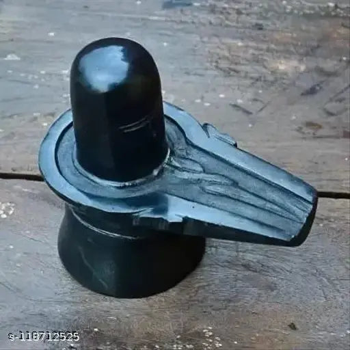 Black marble Shivling decorative showpiece, 12cm tall, Indian artisan crafted