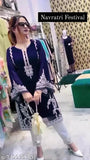 Blue Georgette & Silk Nayar Kurti Set Combo for Women - Embroidered Net Design, Palazzo pants, Three-Quarter Sleeves