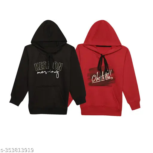 Multicolor Printed Hooded Cotton Fleece Sweatshirt for Boys (Pack of 2)