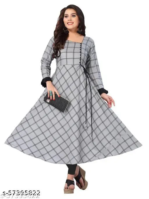 Grey checkered rayon kurta