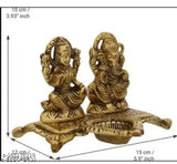 Metal Laxmi Ganesha puja idol with deepak, traditional Indian religious artifact, 10cm x 10cm x 15cm