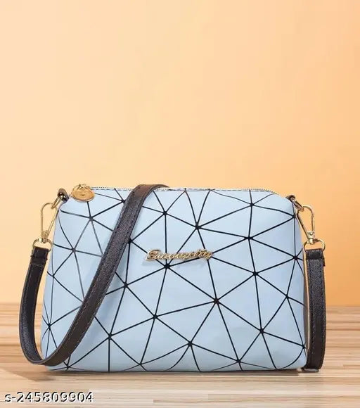 Black and blue geometric print sling bag with crossbody strap