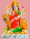Marble Goddess Durga Mata idol for car dashboard, home decor, office showpiece, Diwali gift. Multi-colored, 8 cm (L) x 5 cm (B) x 14 cm (H). Indian origin