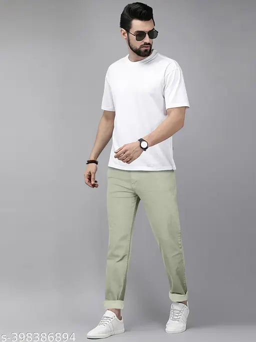 Black cotton blend regular fit jeans for men, solid black with a classic look