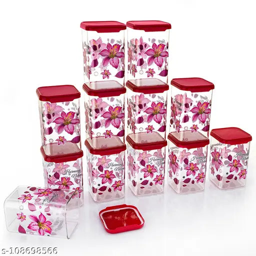 Anjil 100 unbreakable air tight kitchen plastic storage containers set of 12 jars, pink lids, 1100ml capacity