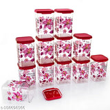 Anjil 100 unbreakable air tight kitchen plastic storage containers set of 12 jars, pink lids, 1100ml capacity