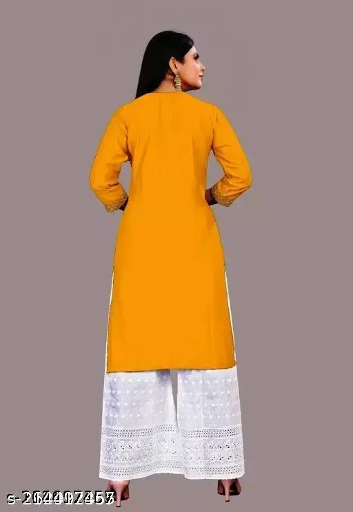 Orange rayon kameez with straight cut and embroidery