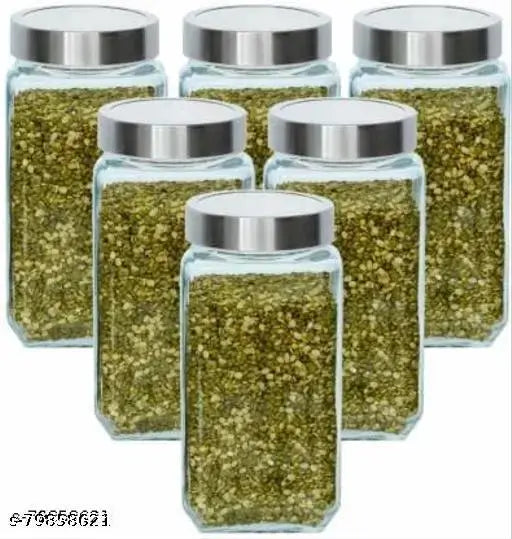 Croco glass kitchen jars and container pack of 6, silver, airtight, for pickles or cereal, 1000ml