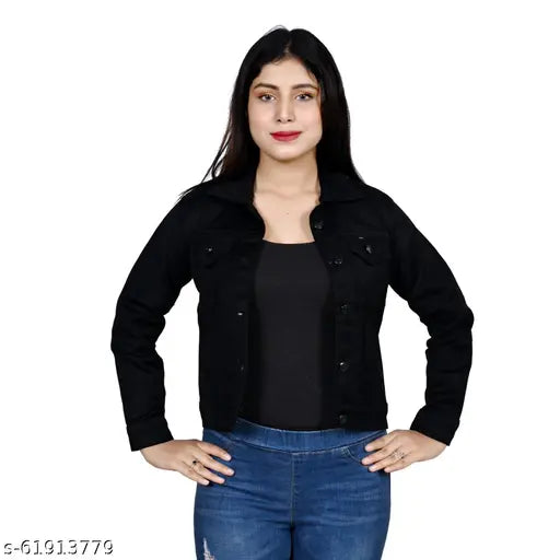 Black denim jacket with a high neckline