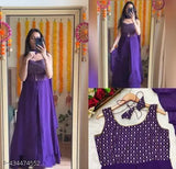 Purple Georgette kurta with dupatta and palazzos, embellished net design, single size options XS-XXL