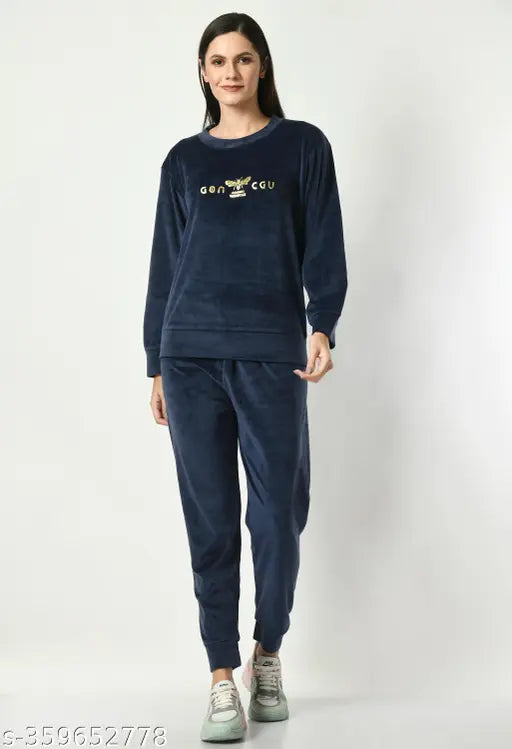 Women's wool winter sweatshirt & trouser sets (long sleeves), size options: S, M, L, XL - Indian-made women's winter wear and nightwear tops & bottoms