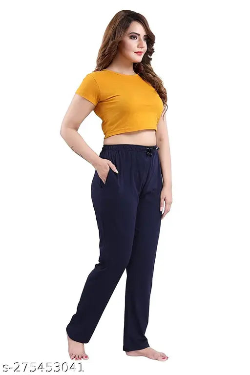 Dark navy blue high waist trousers with a straight cut