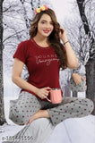 Maroon hosiery night suite set (100% cotton, 180 GSM), comfortable and trendy women's pyjama for daily use