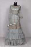 Aakarsha olive net embroidered lehenga choli & dupatta - semi-stitched, Indian women's fashion