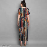 Multicolor rayon jumpsuit, women's western style, vibrant print & solid color, suitable for all seasons