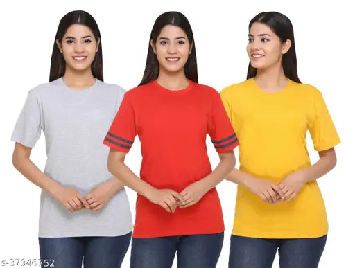 Cotton blend solid-colored women's 404 SHAUN T-Shirt, trendy and comfortable, Indian origin