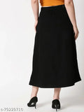 Women's black sustainable cotton blend A-line skirt, solid pattern, eco-friendly fashion accessory