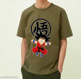 Green cotton blend Goku printed half sleeves t-shirt, premium casual wear round neck tee for men on display
