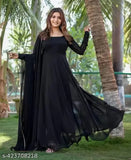 Georgette round neck, long sleeve, floral print gown for formal/casual wear, Indian designer dress
