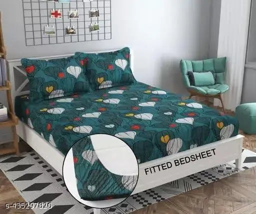 Luxurious Glace cotton super soft, breathable king size (78x72x8 inches) bedsheet with leaf pattern & 2 pillow covers in white. Elastic fitted for a secure, wrinkle-free sleep experience. Made in India