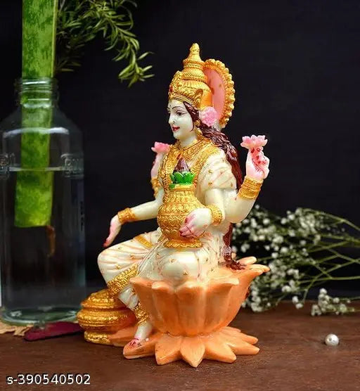 Marble Lakshmi Ji sculpture, handmade Ganesh Laxmi idol, decorative showpiece for pooja room, 7 inch in height