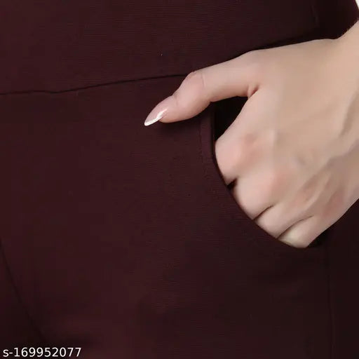 Solid nylon rayon blended ankle-length jeggings for women by ROBECULT, ideal for daily casual wear and parties. Machine washable. Slim fit, high rise with elastic closure. Available in sizes 26 (waist 26", length 37"), 28 (waist 28", length 37"), 34 (waist 34", length 37"). Made in India