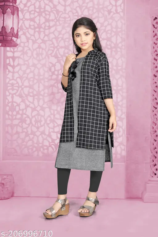 New cotton checkered kurtis, three-quarter sleeves, size 6-16 years, Indian origin