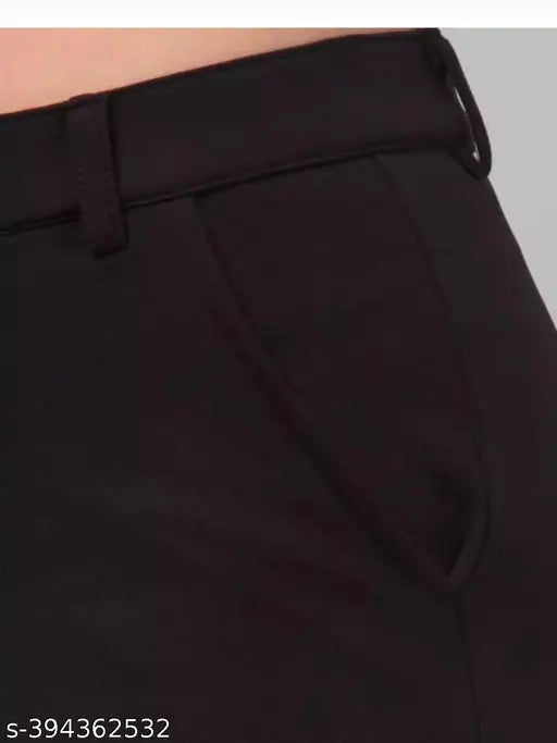 Black cotton blend cargo pant, solid pattern, versatile sizing from 26-32 inches for men
