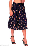 Blue & Brown Floral IBPanel Polyester Mid Calf Skirt Combo - Women's Grace Diva Flared Skirt with Blue Heart Print, Sizes: 26/27", 28/27", 30/27", 32/27", 34/27" (India)